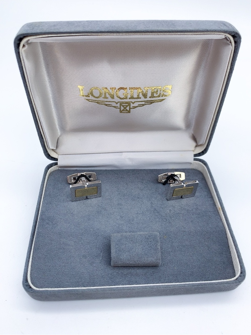 Longines Silver and Gold Rectangular Men's Cufflinks